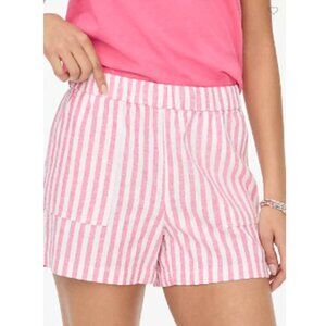 J Crew Women's Linen Blend Pull On Short Front Pockets 4" Striped Beach Pink